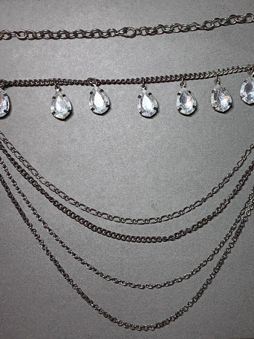 Bo's Secret Garden Art | Curated 20" Gunmetal Tiered Crystal Bib Necklace